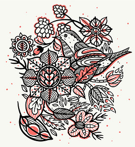 矢量手绘插图与抽象花卉植物图片