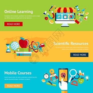 电子插线科学平板横幅线学科学资源移动课程孤立矢量插图插画