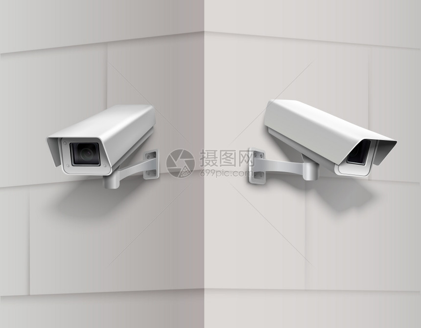 监控摄像机家庭保护设备保密检查系统墙上矢量插图图片