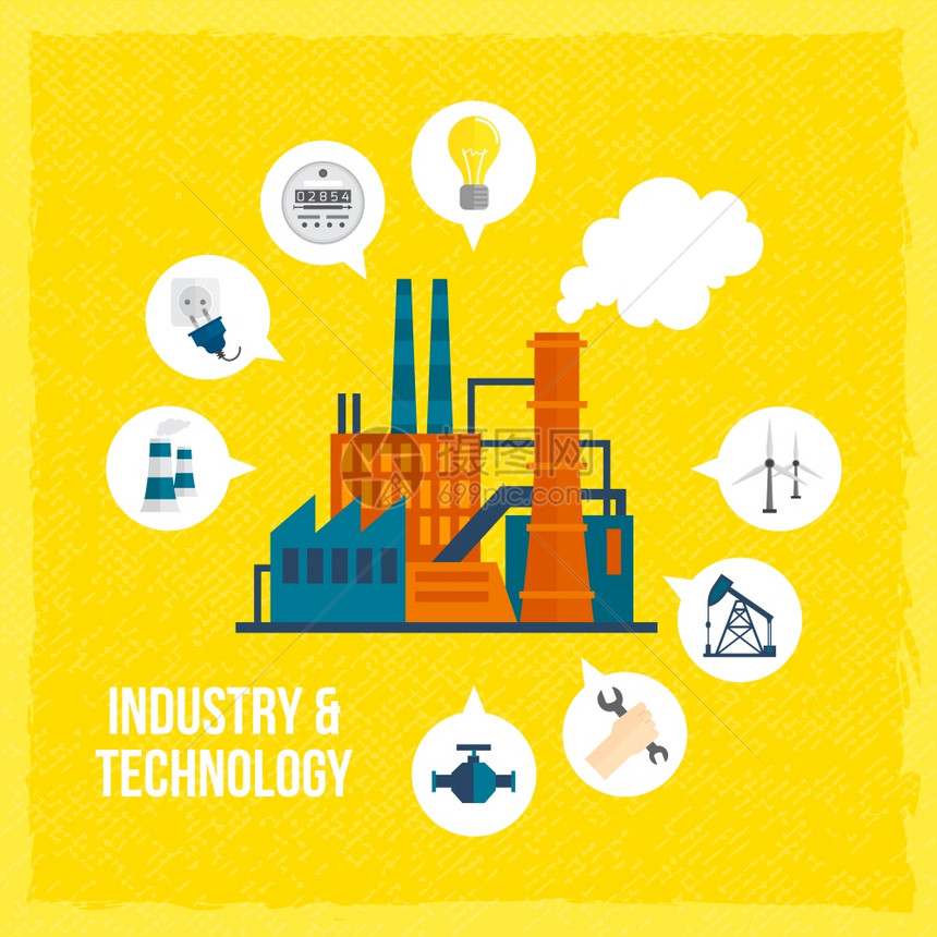 厂房工业技术与制造商工业图标矢量插图图片