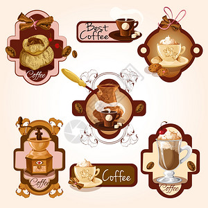 咖啡色装饰标签与土耳其豆桂分离矢量插图背景图片