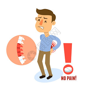 脊椎病腰痛男人物与药丸矢量插图插画