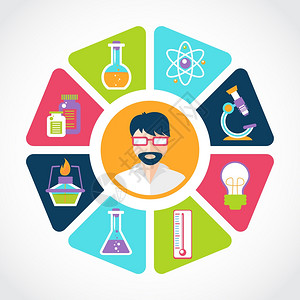 化学平与实验室研究设备科学家中间矢量插图图片