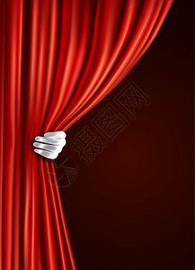 剧院舞台红色天鹅绒开放复古风格窗帘与人手手套背景矢量插图图片