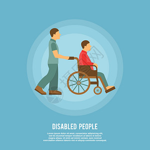 轮椅上的残疾人残疾人坐轮椅上医院助理海报矢量插图插画
