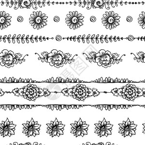 复古装饰明信片素描花卉无缝边框矢量插图背景图片