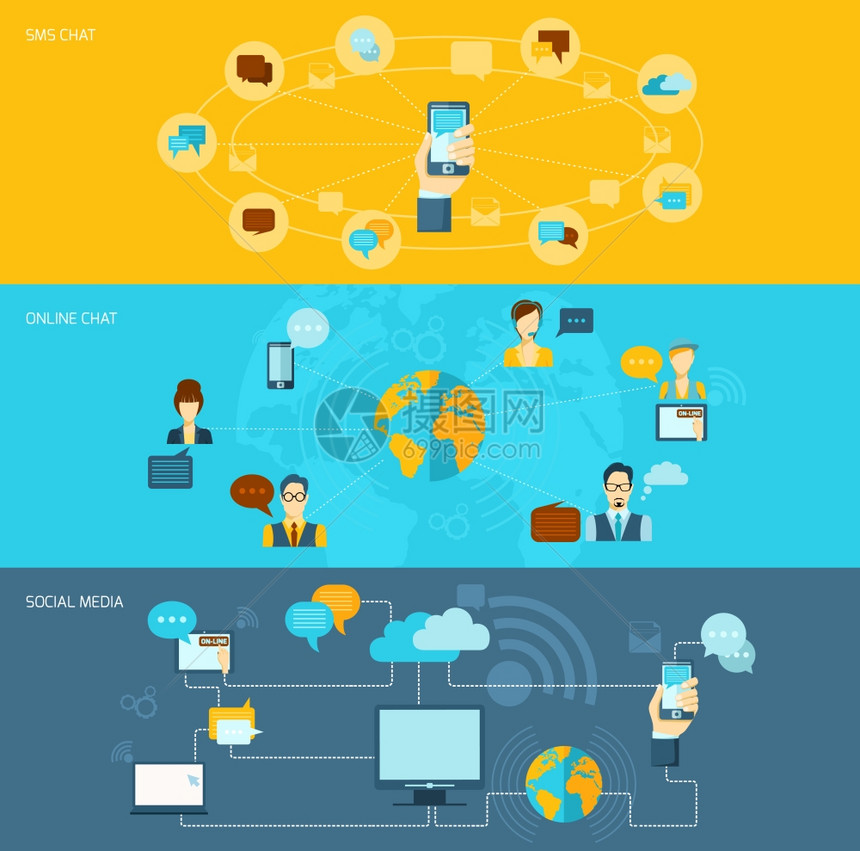 聊天平横幅与语音线短信聊天社交媒体孤立矢量插图图片