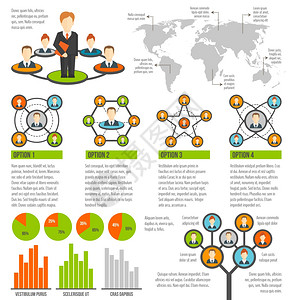 世界500强企业连接的人,社交网络信息集与图表世界矢量插图插画