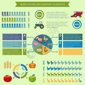 农业信息要素的农场动物技术作物图表矢量插图图片