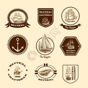 航海工匠船长标志草图帆船游艇矢量插图绳高清图片素材