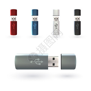 usb分线器USB闪存驱动器便携式数据设备逼真的装饰图标隔离矢量插图插画