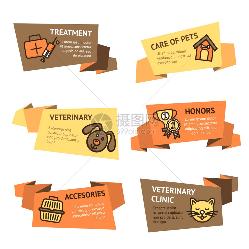 兽医纸横幅与宠物治疗诊所配件隔离矢量插图图片