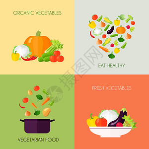 蔬菜平图标机素食新鲜食品健康饮食孤立矢量插图图片
