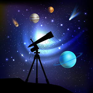 背景与望远镜行星彗星恒星矢量插图图片