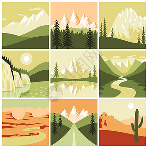 自然山景观旅游装饰图标矢量插图图片