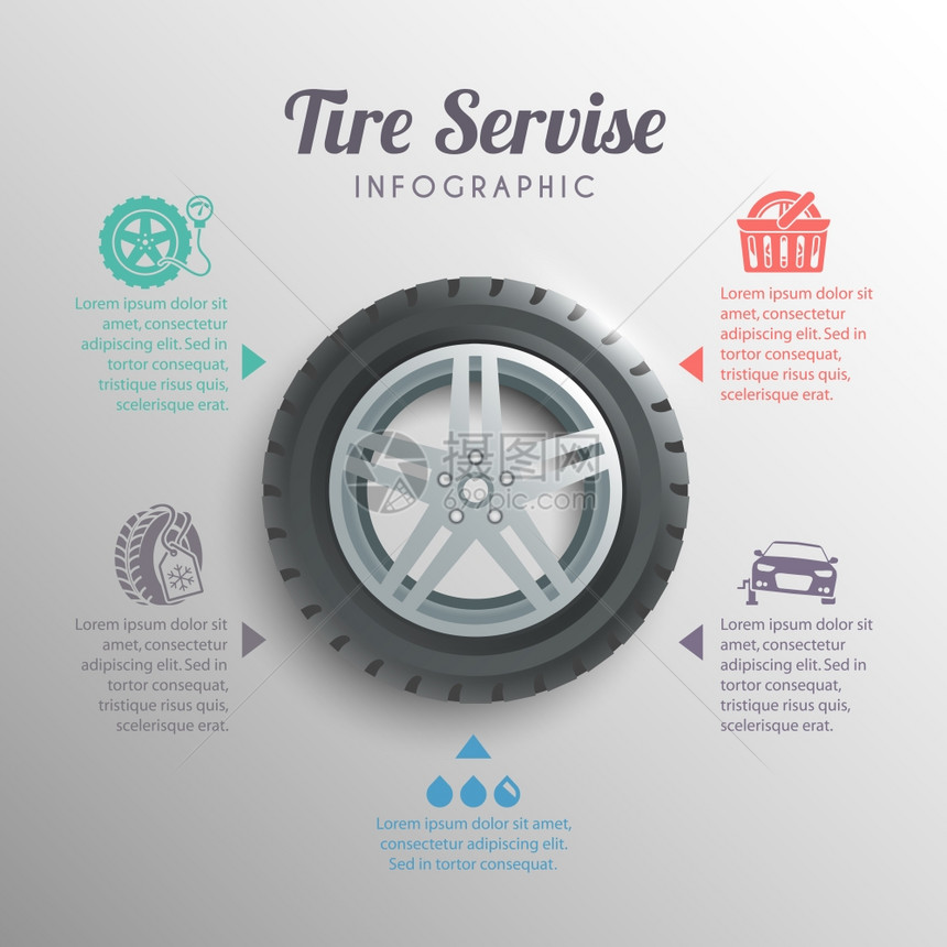 轮胎服务专业车轮安装服务信息图元素矢量插图图片