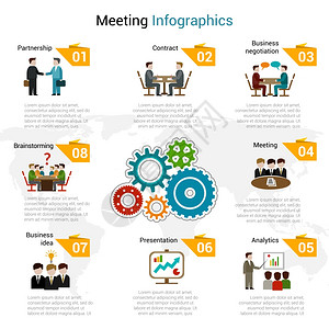 商务谈判素材会议信息图表与伙伴关系合同商务谈判头脑风暴符号矢量插图插画