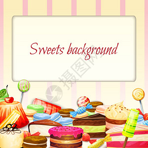 糖果食品背景与新鲜巧克力蛋糕松饼冰淇淋矢量插图图片