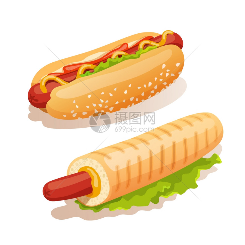 热狗法国快餐装饰图标矢量插图图片