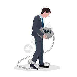 商业债务与商人持石头上的链矢量插图商业债务背景图片