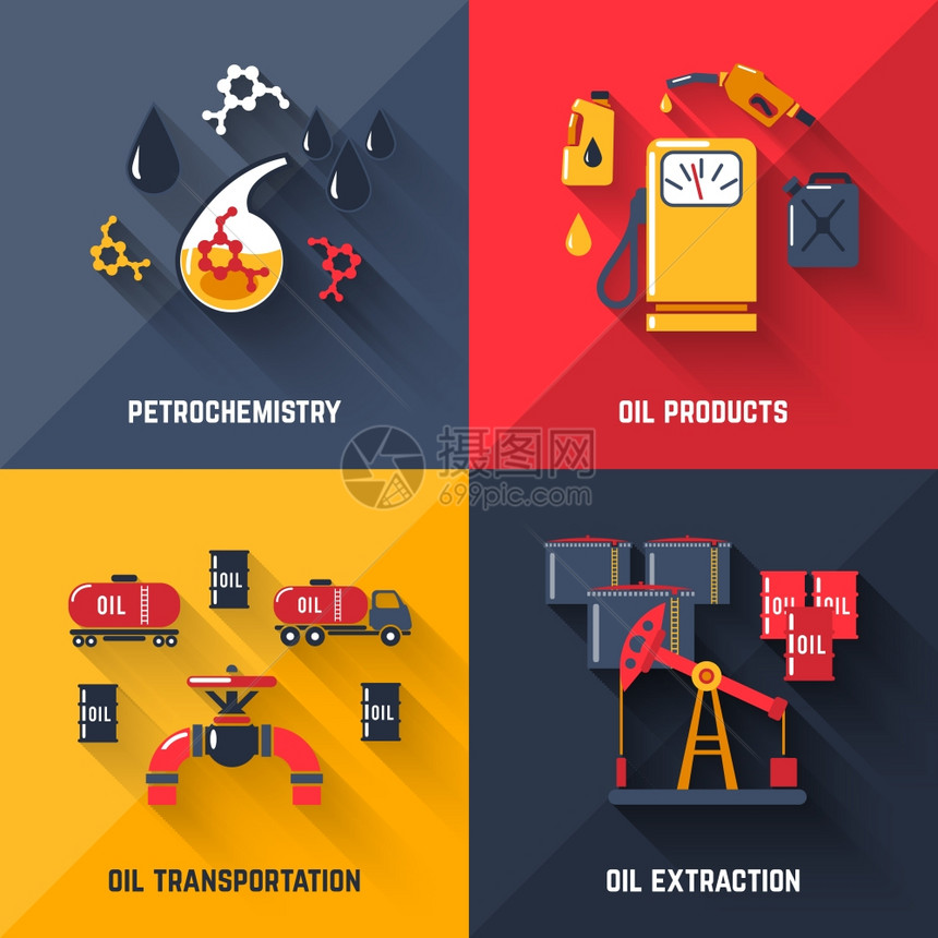 石油理念集石油化工产品运输提取平图标孤立矢量插图石油集图片