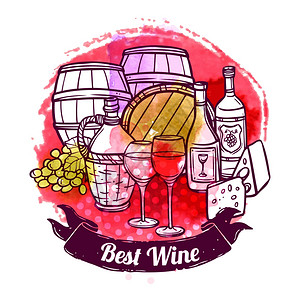 葡萄酒与眼镜瓶桶手绘图标矢量插图葡萄酒素描插图图片