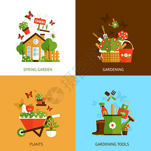 春季园艺与植物工具平图标孤立矢量插图园艺理念图片