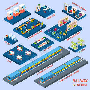 火车站与等距通行证运输要素矢量插图火车站的图片
