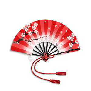 现实的日本折叠风扇与樱花装饰隔离白色背景矢量插图日本折叠风扇图片