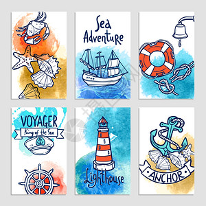 航海卡与手绘海洋冒险元素隔离矢量插图航海卡片图片