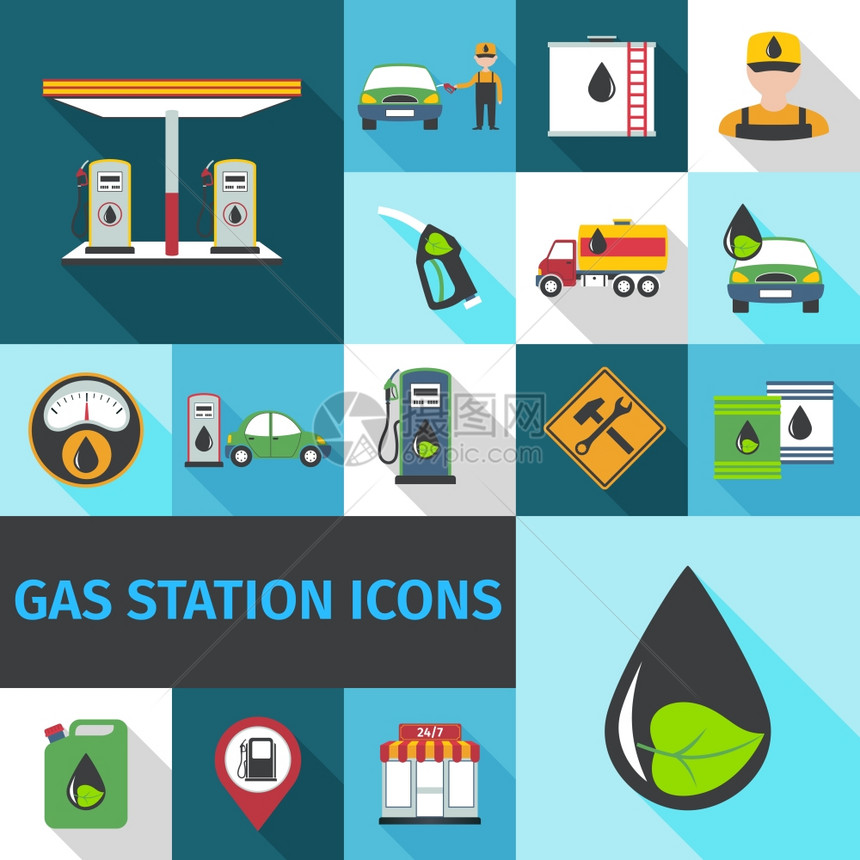 加油站图标平与燃油泵生态石油符号孤立矢量插图加油站图标平图片