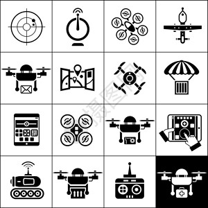 无人机飞机遥控飞行相机图标黑色孤立矢量插图无人机图标黑色图片