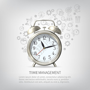 时间管理海报与草图规划要素现实的闹钟矢量插图时间管理海报图片