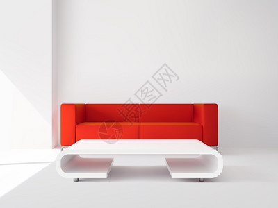 现实的豪华公寓客厅内部与红色沙发白色桌子矢量插图红色沙发白色桌子内部图片