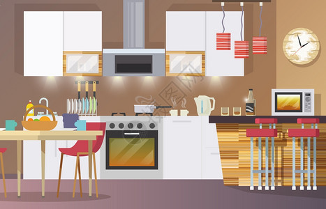厨房内部与平现代元素矢量插图厨房内部公寓图片