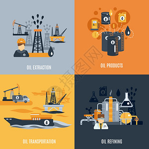 石油工业理念集产品提取运输精炼平图标孤立矢量插图石油工业平图标背景图片