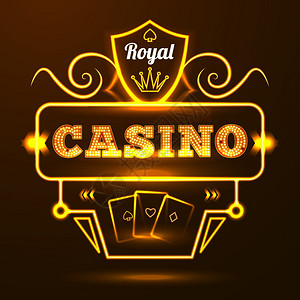 金色霓虹灯照亮标志赌场入口与卡片皇冠元素矢量插图赌场霓虹灯标志图片