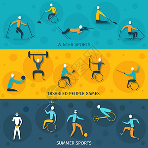 残疾人体育横幅残疾体育横幅与冬季夏季游戏元素隔离矢量插图图片