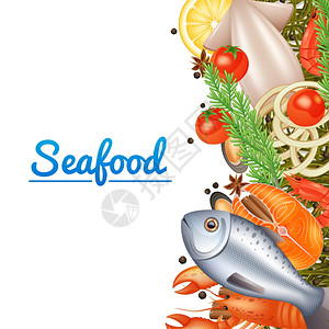 海鲜菜单背景与鱼排,龙虾香料矢量插图海鲜菜单背景图片