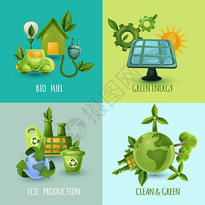 生态理念集生物燃料绿色能源生态生产卡通图标孤立矢量插图生态集图片