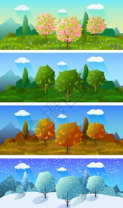 高山草甸景观的四季4横横幅抽象孤立矢量插图四季景观横幅指导高清图片素材