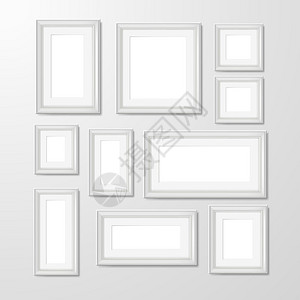 白色现代矩形几何形状墙框架收集照片图片记忆抽象孤立矢量插图墙壁相框收集插图背景图片