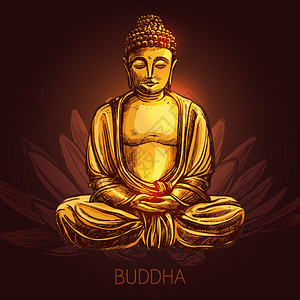 佛陀坐莲花位置上的花卉素描矢量插图佛陀莲花插图上背景图片