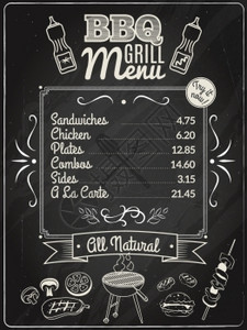 烧烤肉类烧烤餐厅菜单上的黑板矢量插图烧烤菜单黑板图片