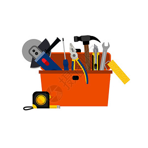 房屋维修工具箱工具箱,用于房屋维修家庭翻新与电力手工工具矢量插图背景图片