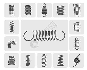 弹力绳柔金属螺旋弹簧平图标孤立矢量插图金属弹簧装置插画
