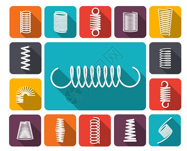 弹力绳金属弹簧图标彩色图标平孤立矢量插图弹簧图标着色插画