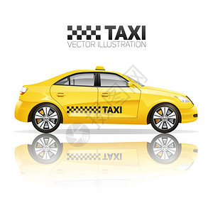 出租车海报与现实的黄色公共服务车与反射矢量插图真实的出租车插图背景图片