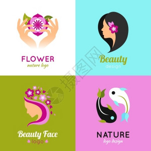 欣赏美的生活美容4平广场自然美的女人脸与异国情调的花朵4平图标成方形抽象矢量孤立插图插画