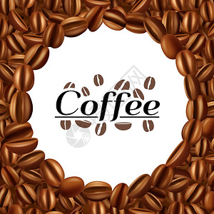 咖啡豆圆形框架背景打印干燥烘焙芳香阿拉伯浓缩咖啡咖啡豆框架背景厨房酒吧装饰图案抽象矢量插图背景图片